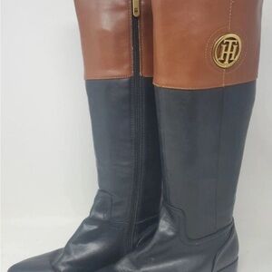 Tommy Hilfiger Tall Zip Up Boots Black Brown Size 8M